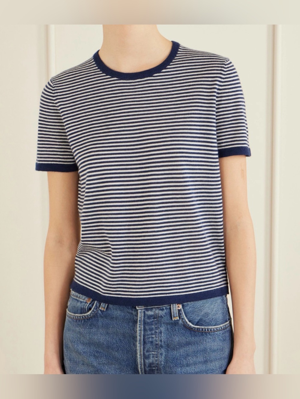Nili Lotan Linka Striped Navy and White Cashmere Top Sz M